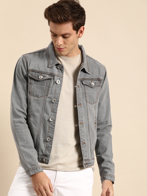 

ether Men Grey Washed Denim Jacket