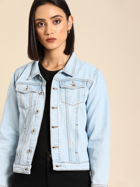

ether Women Blue Solid Denim Jacket