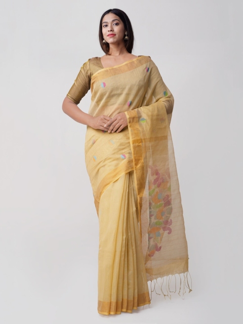 

Unnati Silks Cream-Coloured Silk Cotton Woven Design Jamdani Sustainable Saree