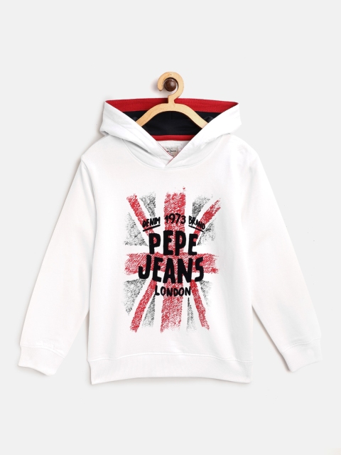 

Pepe Jeans Boys White & Red Cotton Brand Logo Print Hooded Sweatshirt