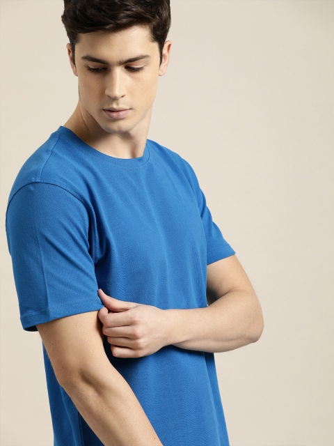 

INVICTUS Men Blue Solid Fresh On Round Neck Pique Pure Cotton T-shirt