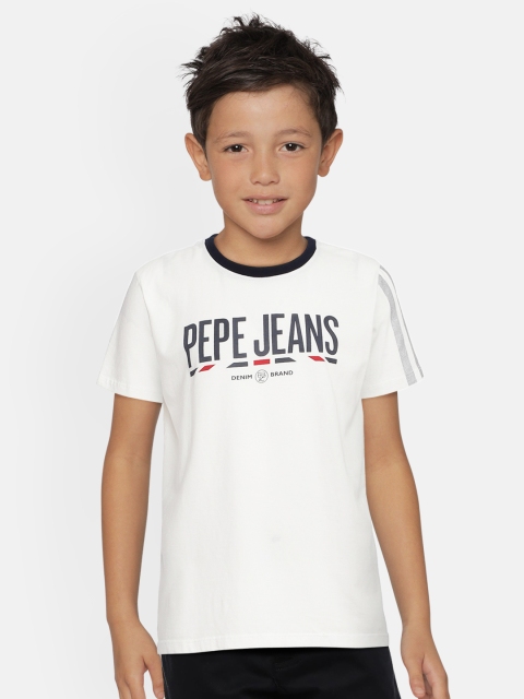 

Pepe Jeans Boys Off-White ZIDAN SS IP Printed Round Neck Pure Cotton T-shirt