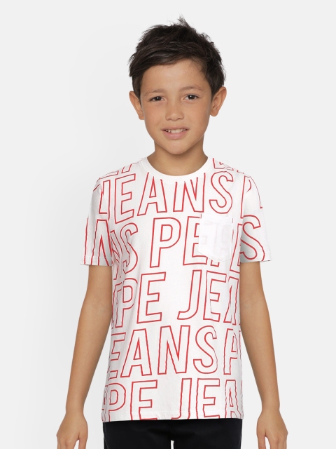 

Pepe Jeans Boys White Printed Round Neck Cotton T-shirt