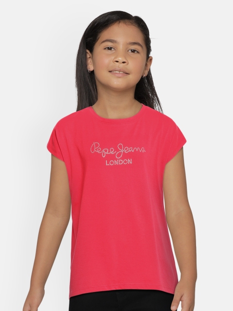 

Pepe Jeans Girls Pink NURIA IP Solid Round Neck Pure Cotton T-shirt