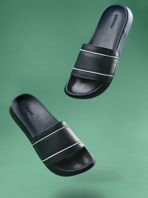 

WROGN Men Navy Blue & White Solid Sliders