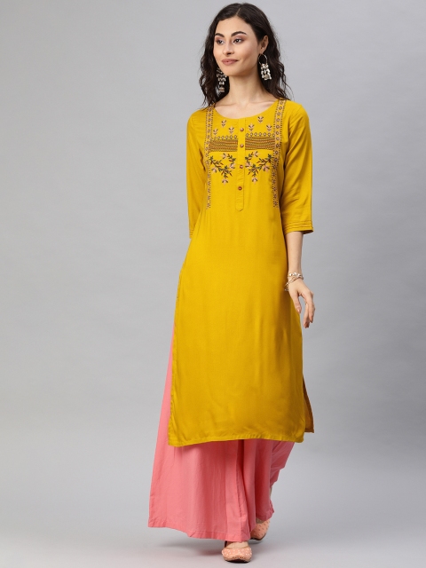 

Alena Women Mustard Yellow Yoke Design Straight Kurta