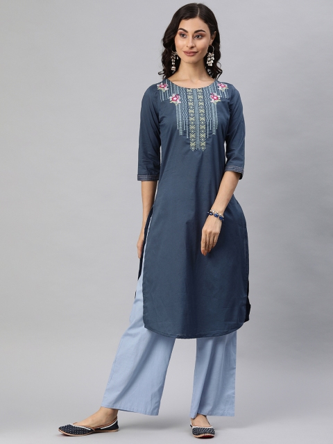 

Alena Women Blue Yoke Design Straight Kurta