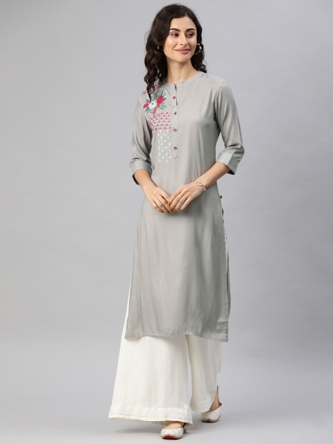 

Alena Women Grey Embroidered Straight Kurta