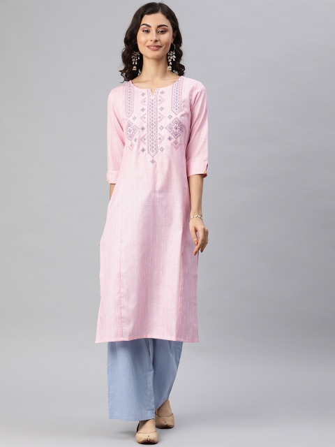 

Alena Women Pink Yoke Design Mirror Work Panelled Straight Kurta