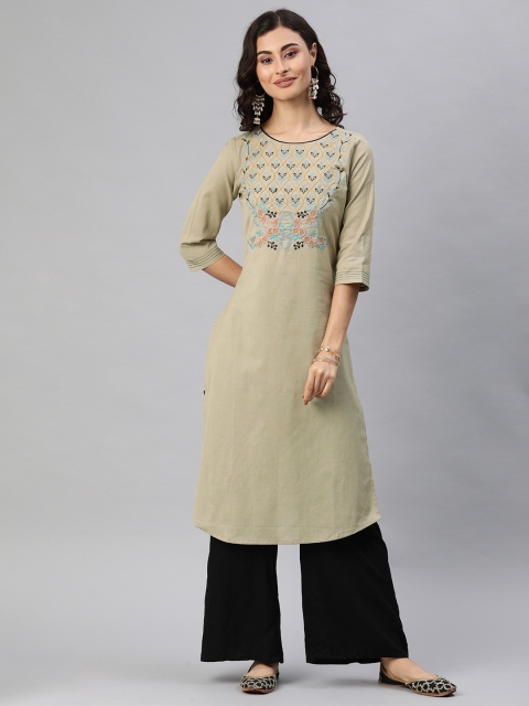

Alena Women Beige Yoke Design Straight Kurta