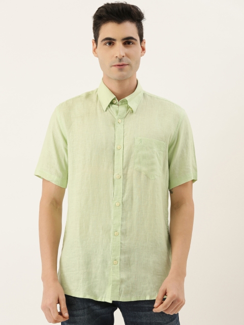 

Burnt Umber Men Green Comfort Slim Fit Linen Solid Casual Shirt