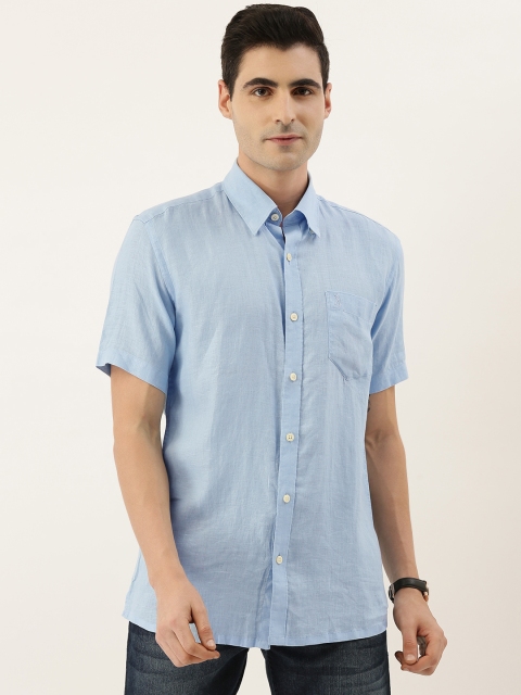 

Burnt Umber Men Blue Slim Fit Solid Casual Linen Shirt