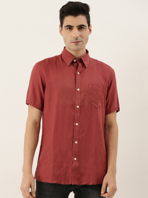 

Burnt Umber Men Maroon Comfort Slim Fit Linen Solid Casual Shirt