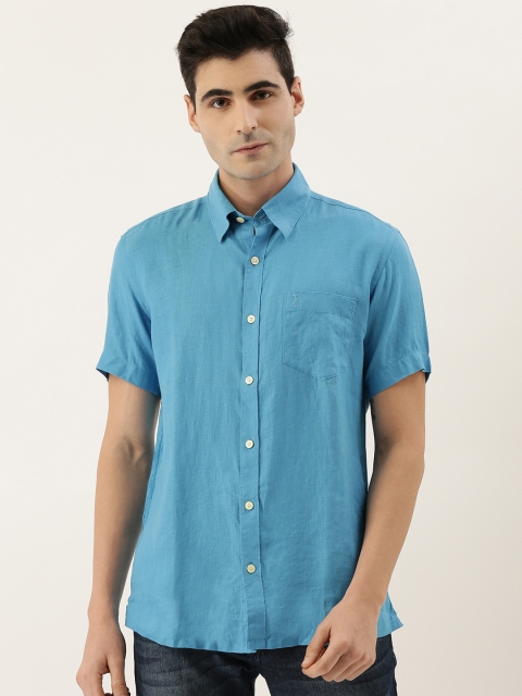 

Burnt Umber Men Blue Comfort Slim Fit Linen Solid Casual Shirt