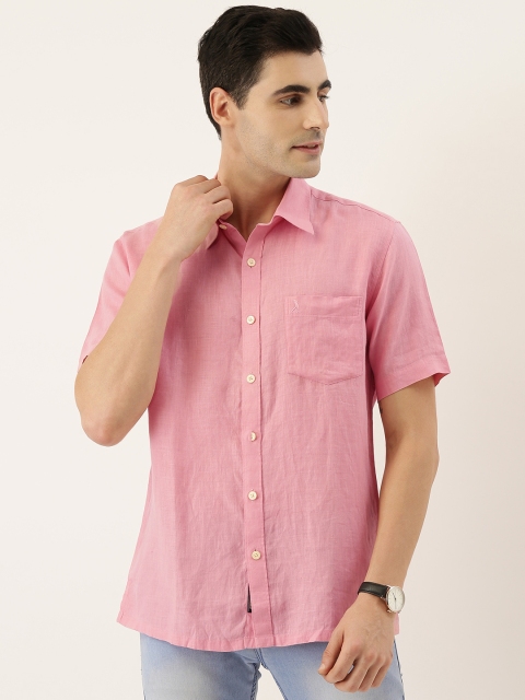 

Burnt Umber Men Pink Slim Fit Solid Linen Casual Shirt