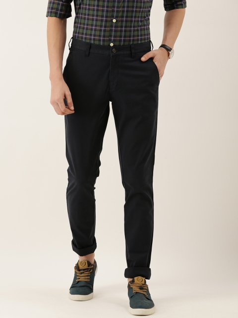 

Burnt Umber Men Navy Blue Slim Fit Solid Chinos
