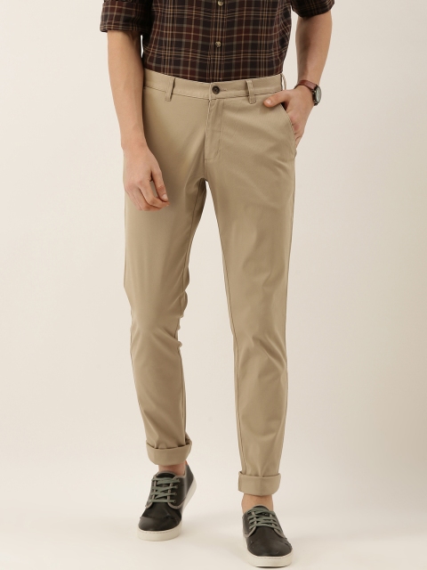 

Burnt Umber Men Beige Slim Fit Striped Regular Trousers