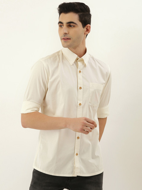 

Burnt Umber Men Off-White Regular Fit Solid Casual Shirt