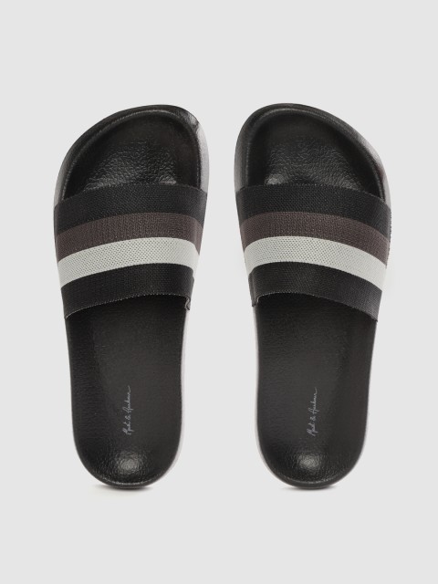 

Mast & Harbour Men Black & Grey Striped Sliders