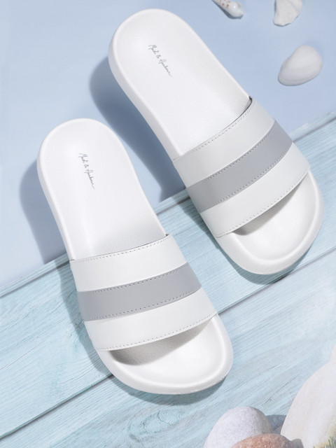 

Mast & Harbour Men White & Grey Striped Sliders