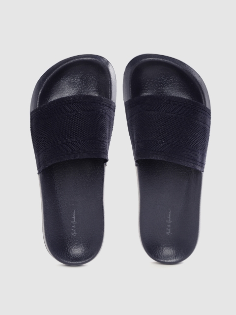 

Mast & Harbour Men Navy Blue Self-Design Sliders