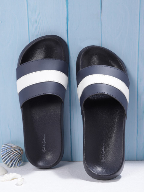 

Mast & Harbour Men Navy Blue & White Striped Sliders
