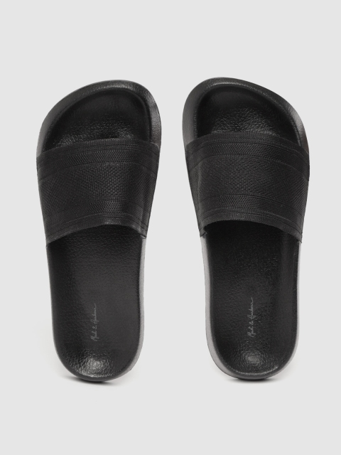

Mast & Harbour Men Black Self Design Sliders