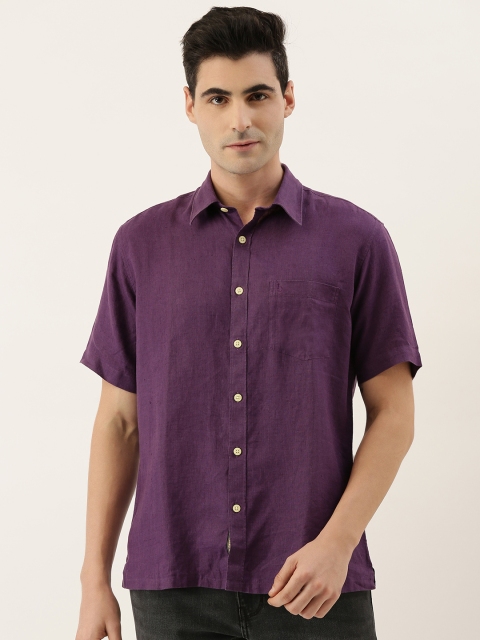 

Burnt Umber Men Purple Comfort Slim Fit Linen Solid Casual Shirt
