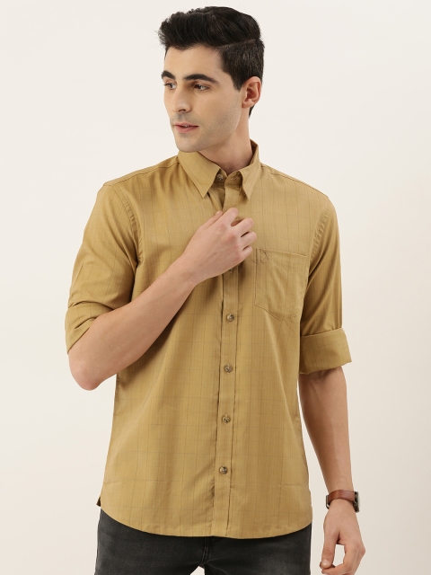 

Burnt Umber Men Beige Comfort Slim Fit Checked Herringbone Casual Shirt