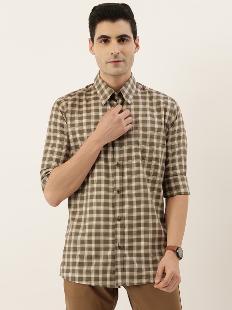 

Burnt Umber Men Olive Green & Beige Comfort Slim Fit Checked Casual Shirt