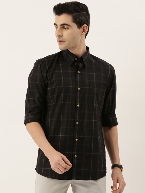 

Burnt Umber Men Black & White Comfort Slim Fit Checked Casual Shirt