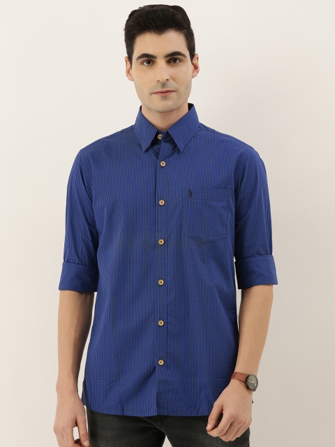 

Burnt Umber Men Blue Regular Fit Micro Checked Casual Shirt