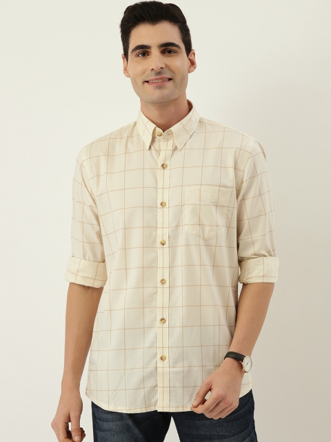 

Burnt Umber Men Cream-Coloured & Beige Comfort Slim Fit Checked Casual Shirt
