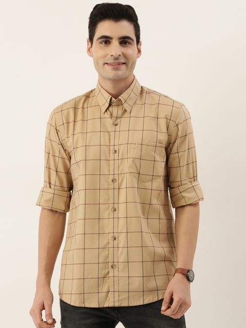 

Burnt Umber Men Beige & Black Slim Fit Checked Casual Shirt