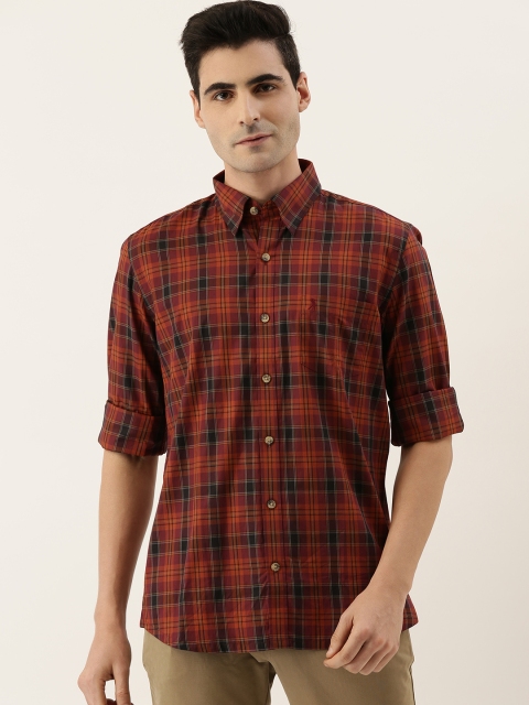 

Burnt Umber Men Maroon & Orange Comfort Slim Fit Checked Casual Shirt