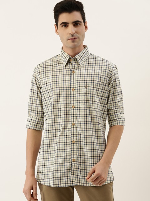 

Burnt Umber Men Off-White & Blue Comfort Regular Fit Checked Casual Shirt