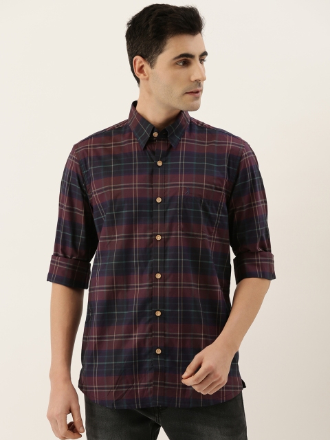 

Burnt Umber Men Burgundy & Navy Blue Comfort Regular Fit Checked Casual Shirt