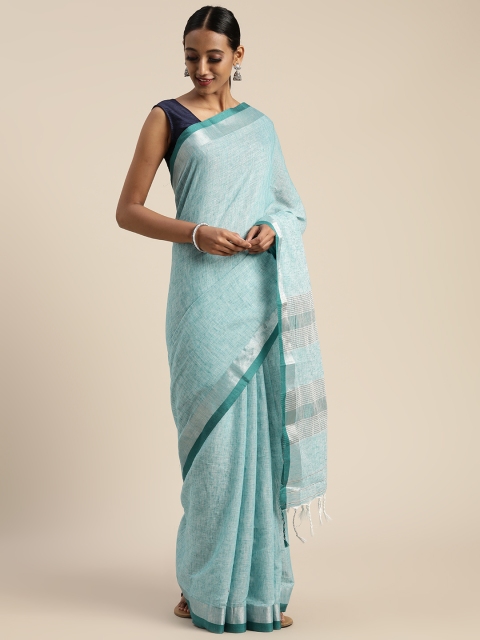 

Pisara Turquoise Blue Solid Linen Blend Saree