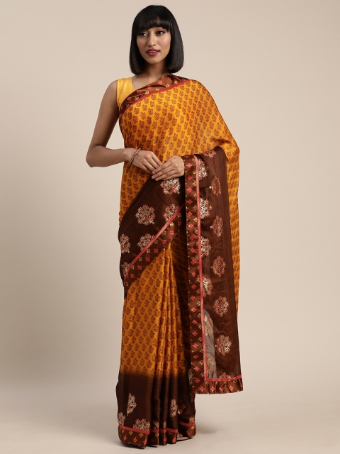 

Pisara Mustard Yellow & Brown Poly Georgette Printed Saree