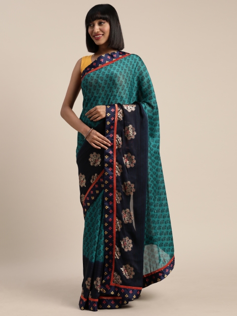 

Pisara Teal Green & Black Poly Georgette Printed Saree