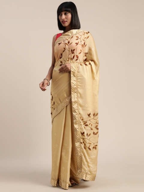 

Pisara Cream-Coloured & Mustard Yellow Poly Georgette Printed Saree