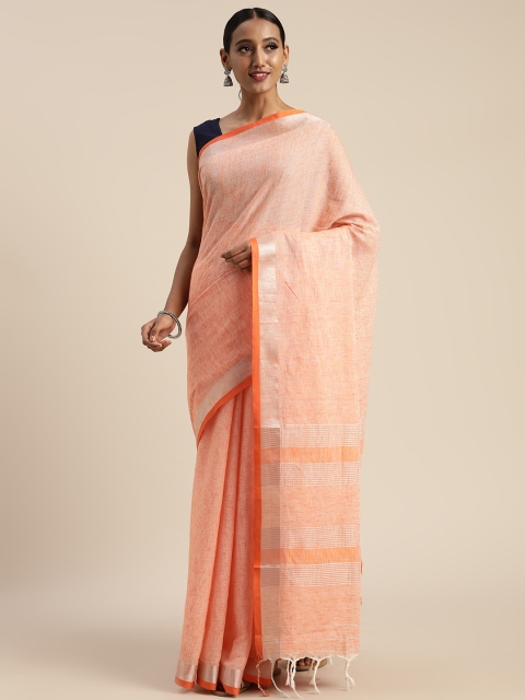 

Pisara Peach-Coloured Solid Linen Blend Saree
