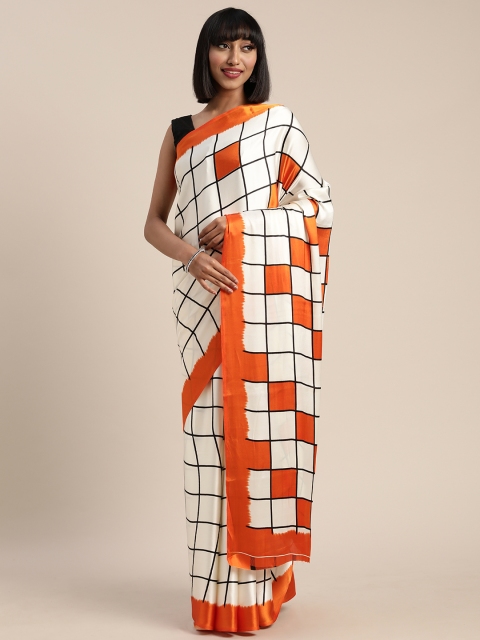 

Pisara Off-White & Orange Satin Checked Saree