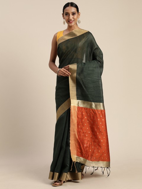 

Pisara Black & Red Jute Cotton Woven Design Saree