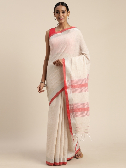 

Pisara Off-White Solid Linen Blend Saree