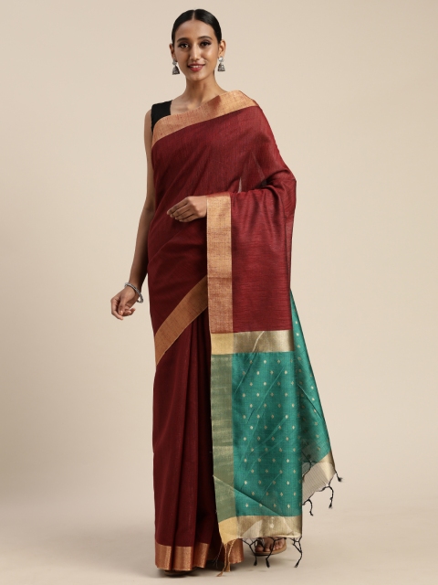 

Pisara Maroon & Fluorescent Green Jute Cotton Woven Design Saree