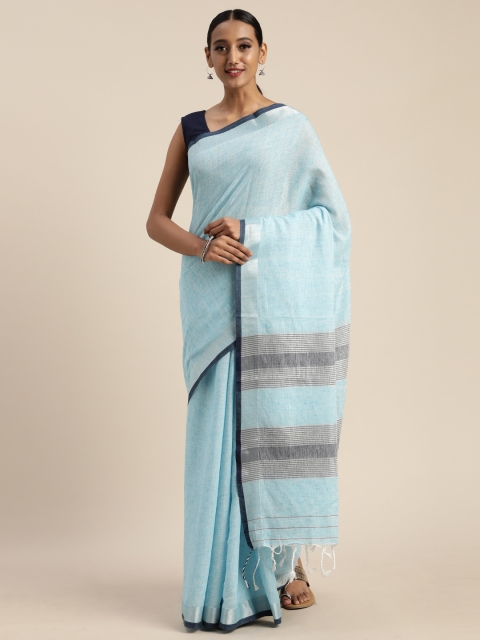 

Pisara Turquoise Blue Solid Linen Blend Saree