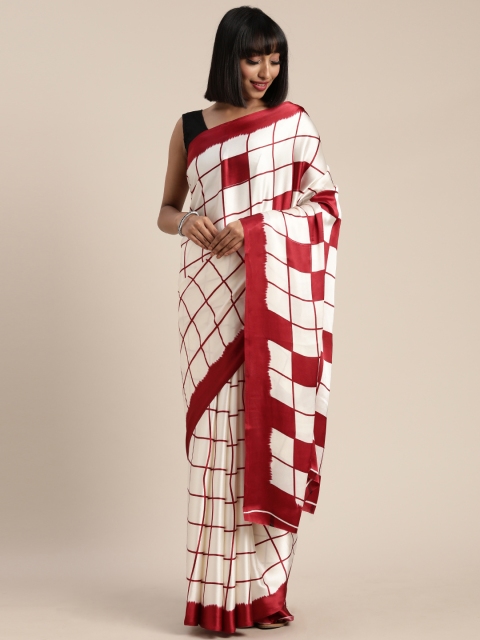 

Pisara Off-White & Red Satin Checked Saree