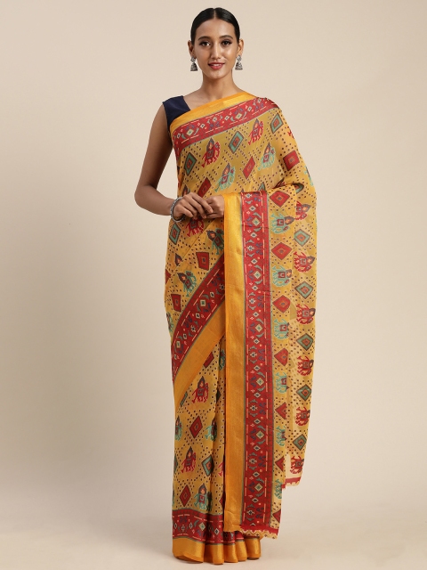 

Pisara Mustard Yellow & Red Brasso Printed Saree