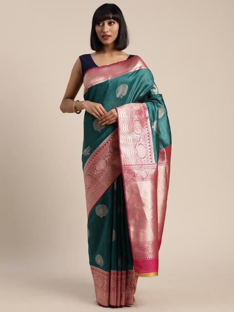 

Pisara Green & Pink Silk Cotton Woven Design Banarasi Saree